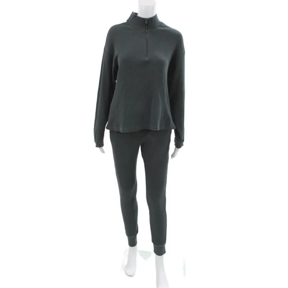 Cotton Citizen Women Green Mock Neck Zip Sweat Set Size XS